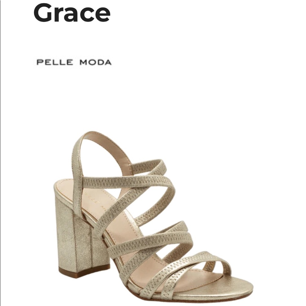 Pelle Moda Grace Block heal sandal size 6 platinum gold